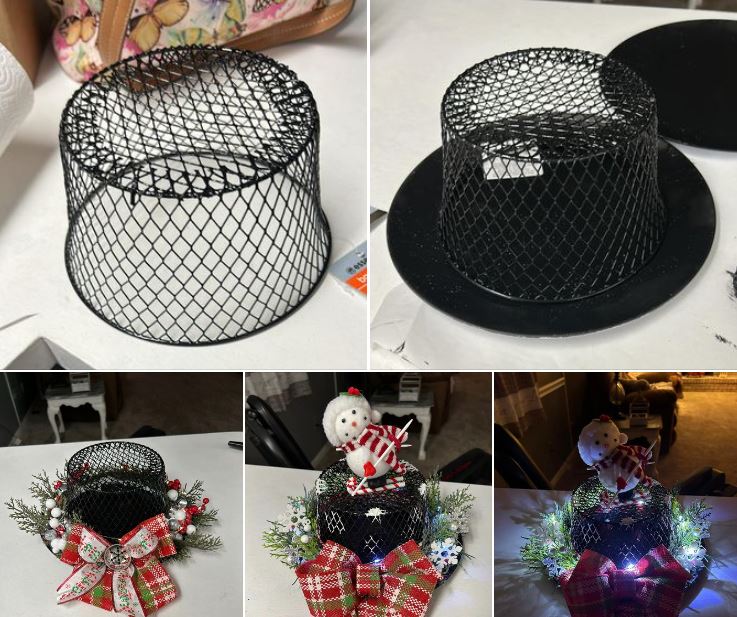 Snowman hat dollar tree wire basket crafts