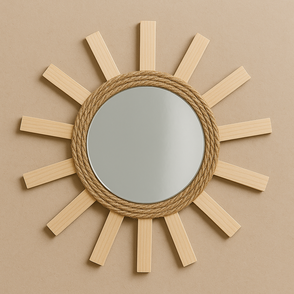 Adding wooden slats around the mirror to create a sunburst effect for rustic wall art.
