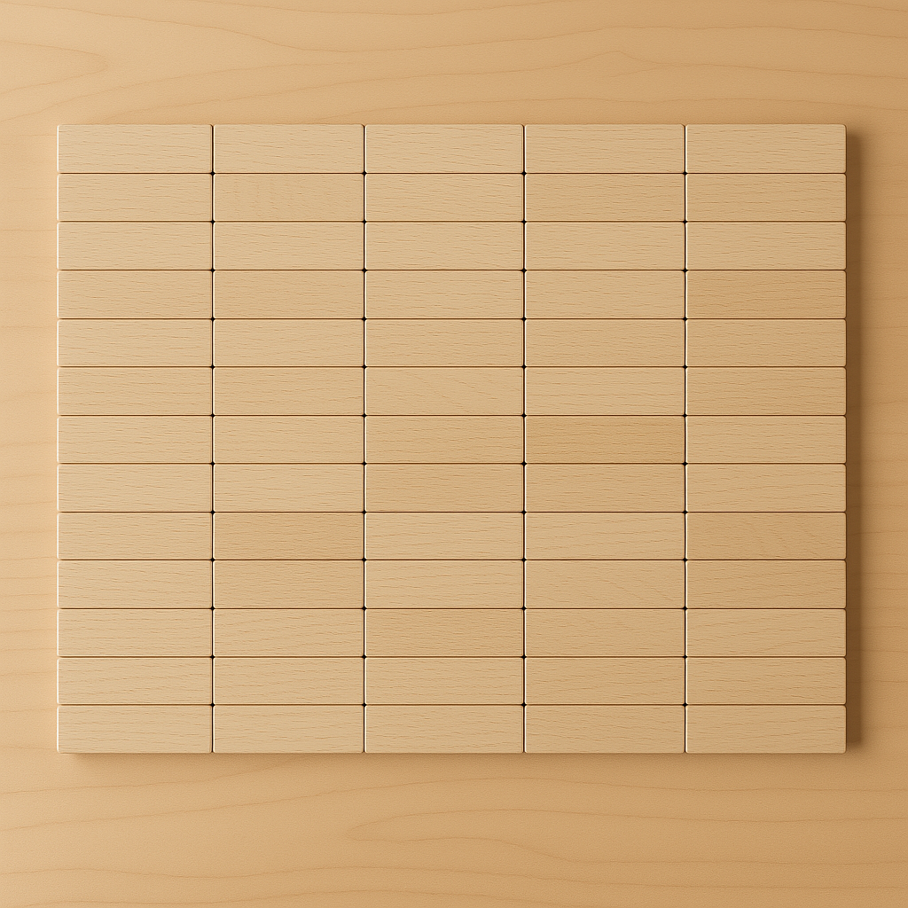 Jenga block craft layout with rows and blue corner planned
