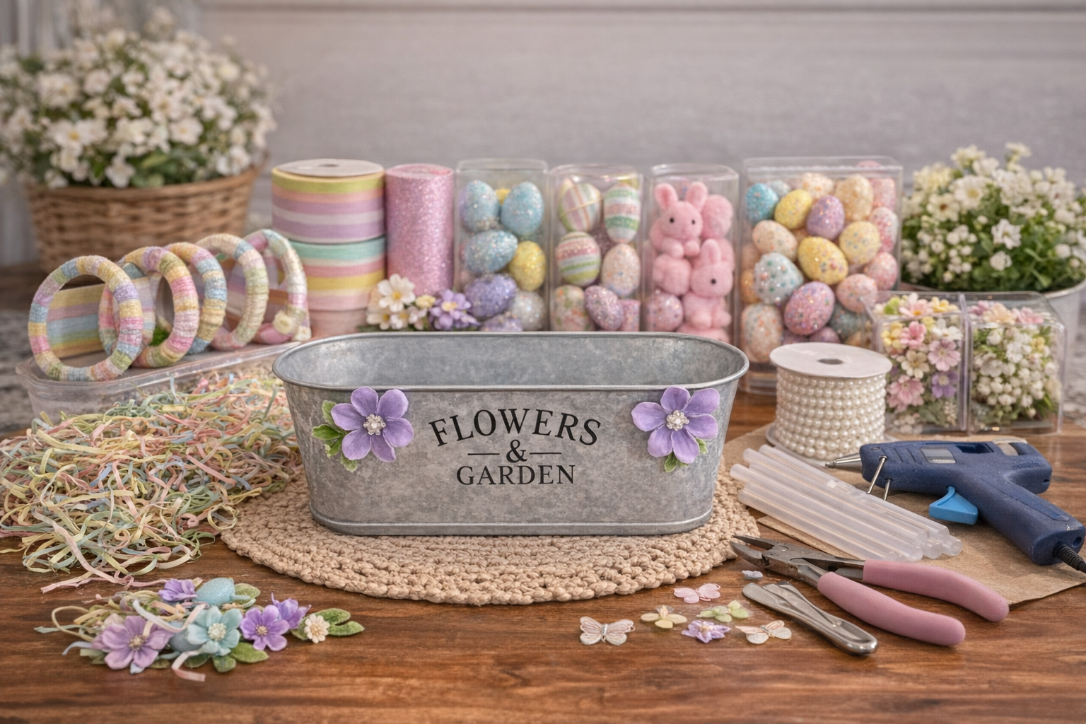 How to prepare planter & gather supplies - Charming Pastel Easter Bunny & Egg Tree DIY tutorial
