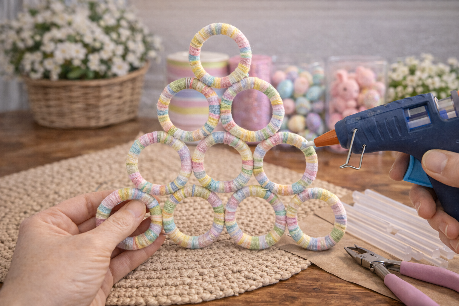 How to assemble the ring tree structure - Charming Pastel Easter Bunny & Egg Tree DIY tutorial