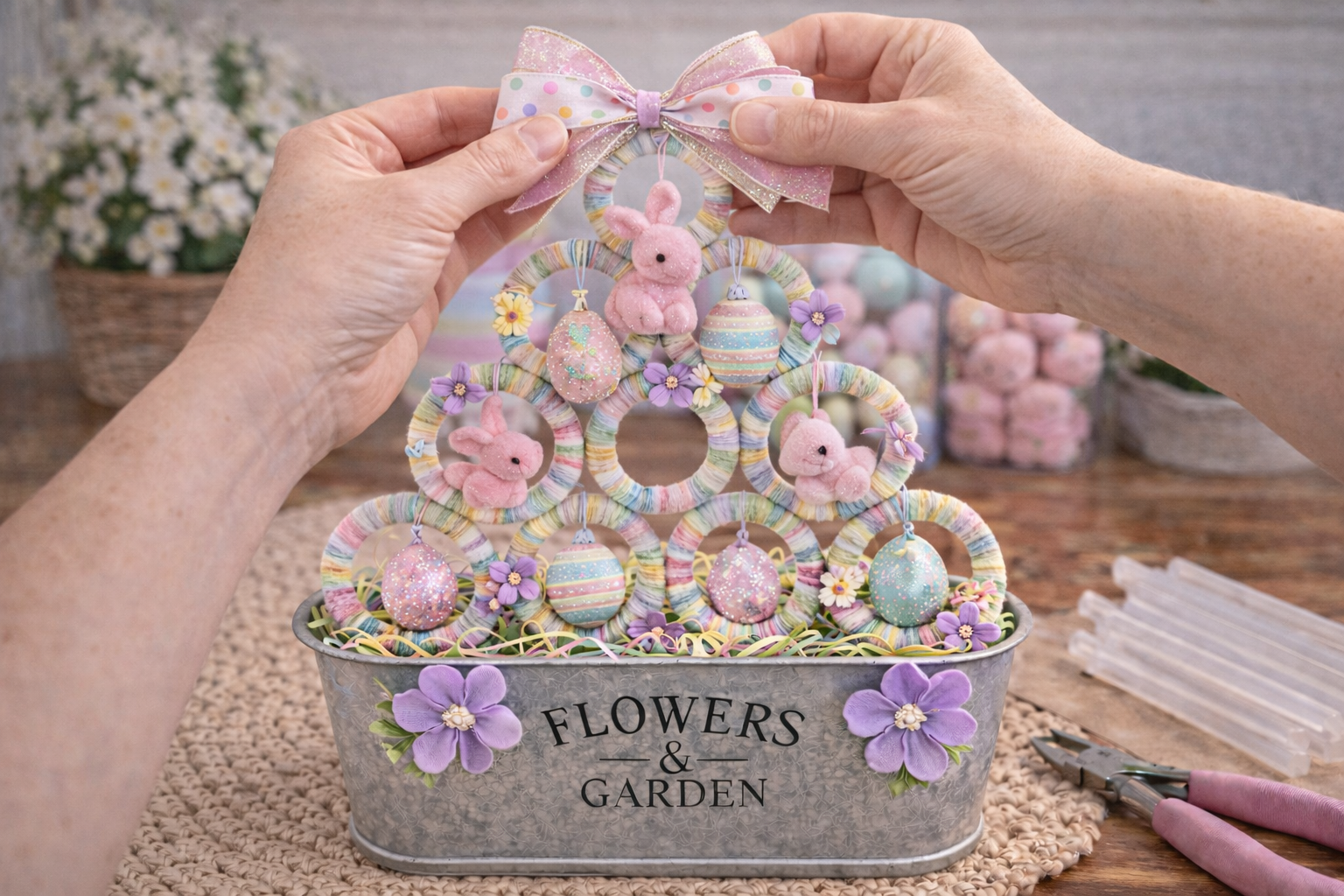 How to add the finishing bow - Charming Pastel Easter Bunny & Egg Tree DIY tutorial
