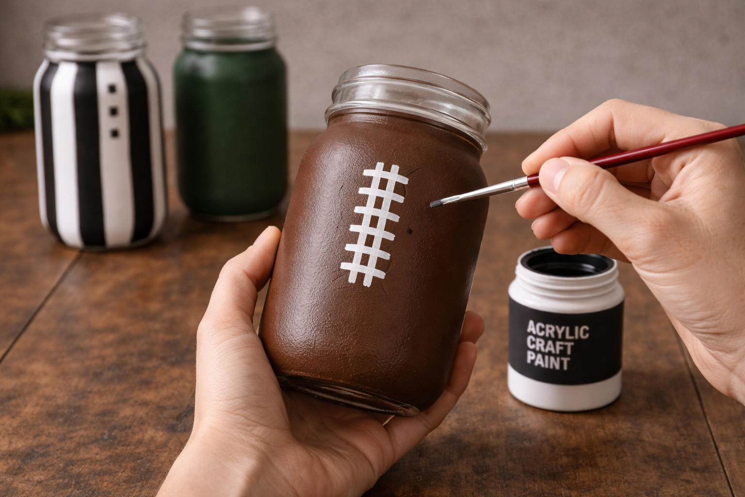 How to paint football laces - DIY Football Game Day Mason Jar Decor DIY tutorial