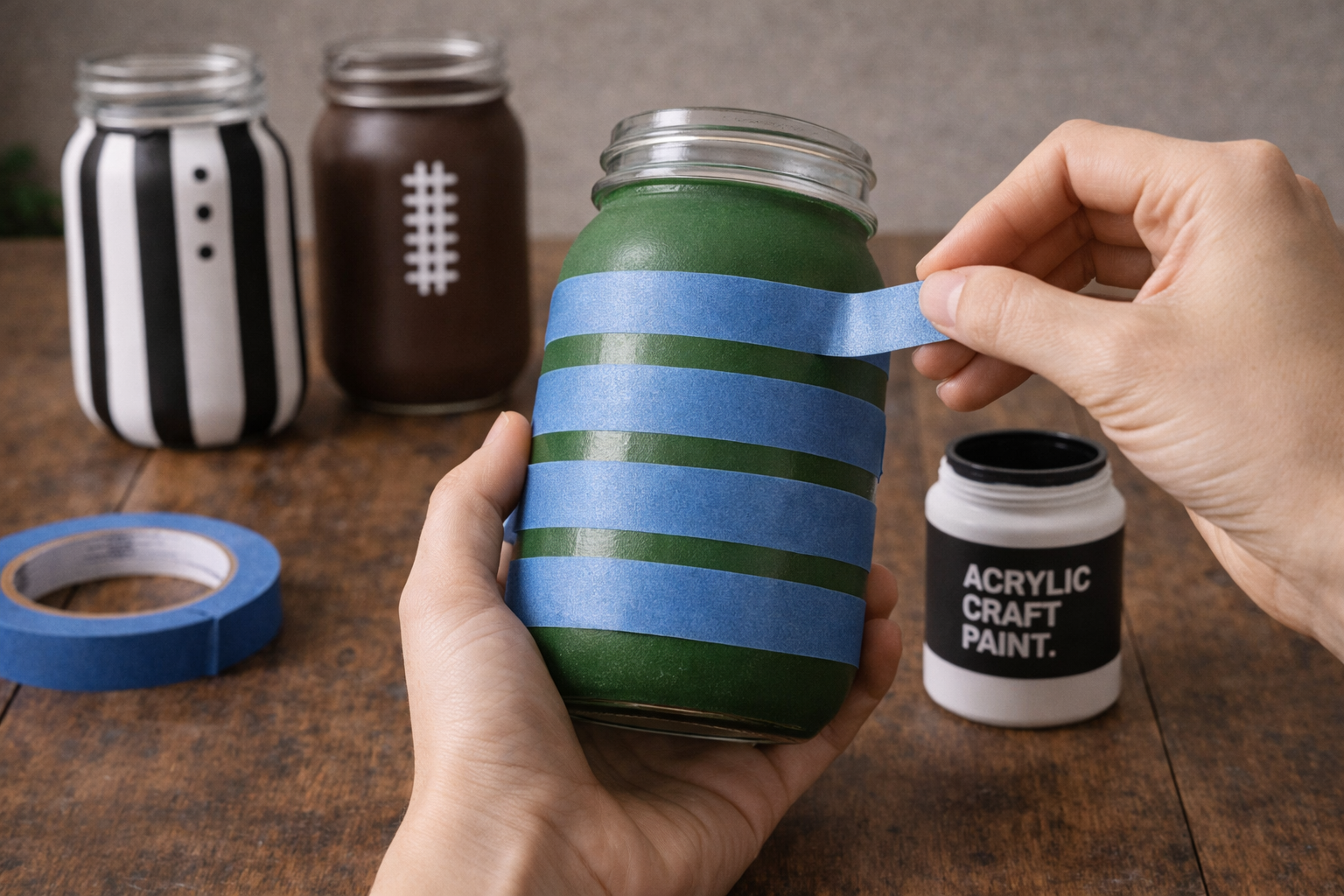How to mask football field stripes - DIY Football Game Day Mason Jar Decor DIY tutorial