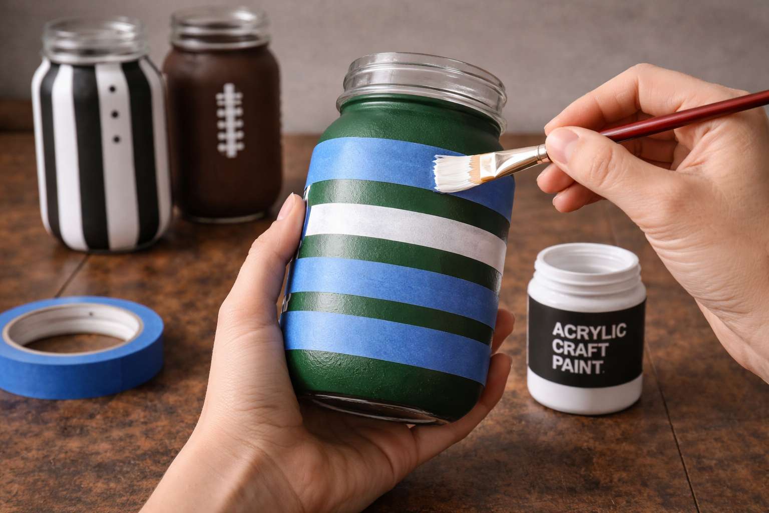 How to paint football field stripes - DIY Football Game Day Mason Jar Decor DIY tutorial