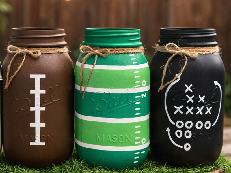 How to attach twine to jars - DIY Football Game Day Mason Jar Decor DIY tutorial