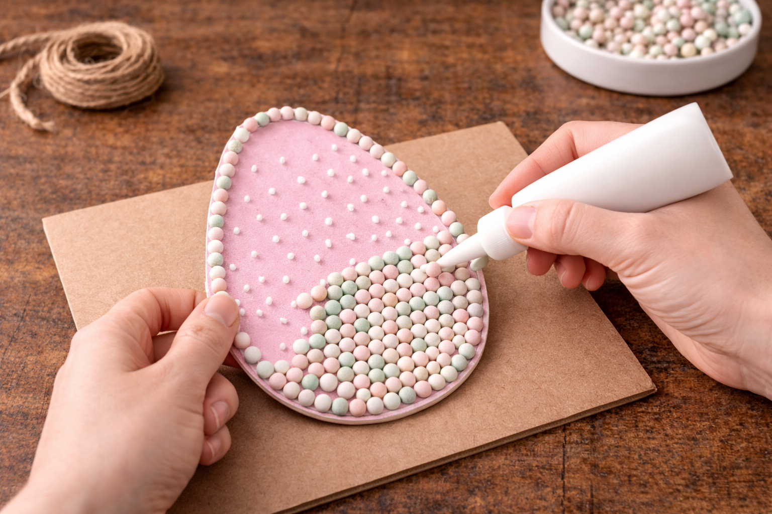 How to create the bead outline - Dollar Tree Easter Bead Craft – Simple Egg Decor DIY DIY tutorial