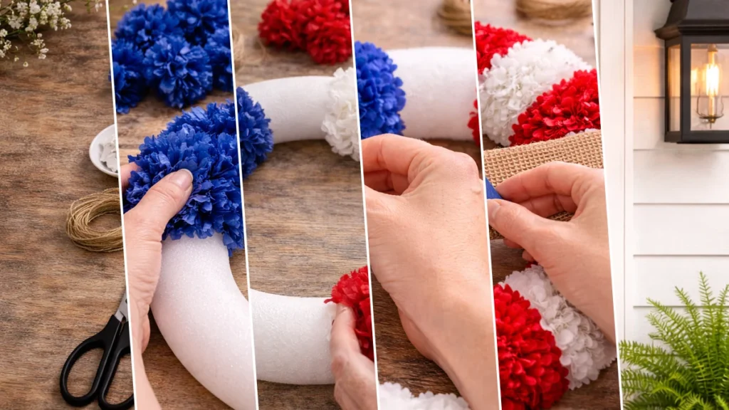 Farmhouse Patriotic Pom-Puff Wreath