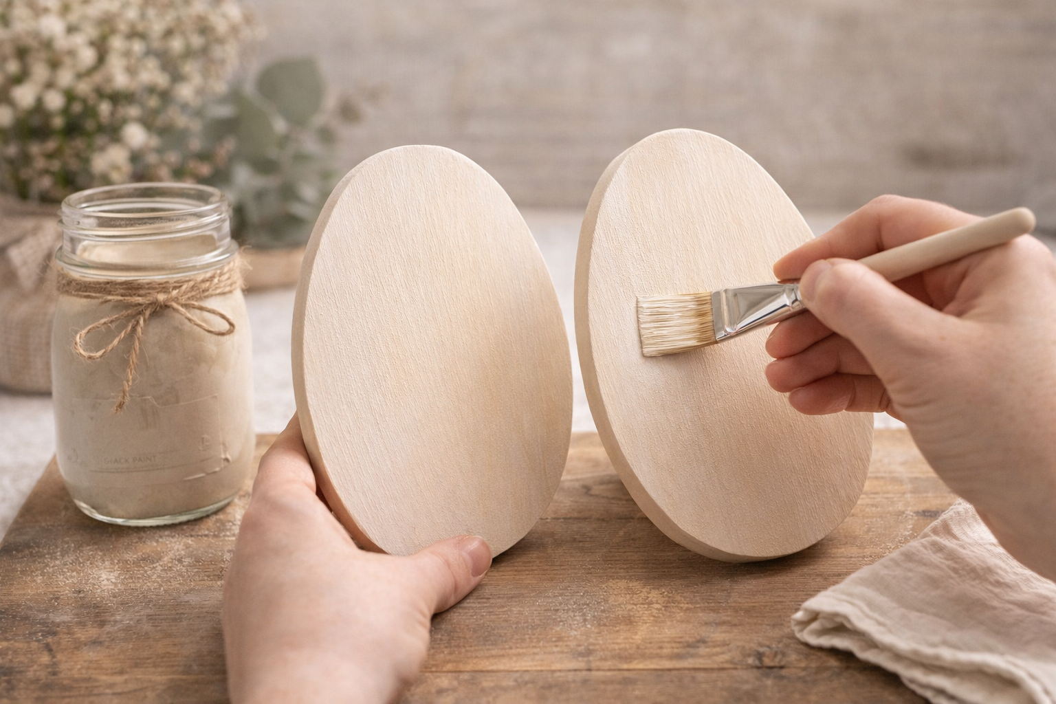 How to apply the base coat - Rustic Bunny Egg Plaques: A Farmhouse Easter Craft DIY tutorial
