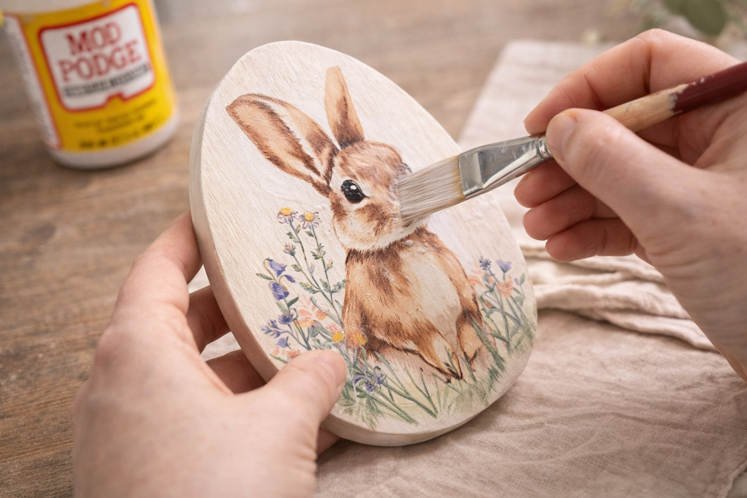 How to decoupage bunny illustrations - Rustic Bunny Egg Plaques: A Farmhouse Easter Craft DIY tutorial
