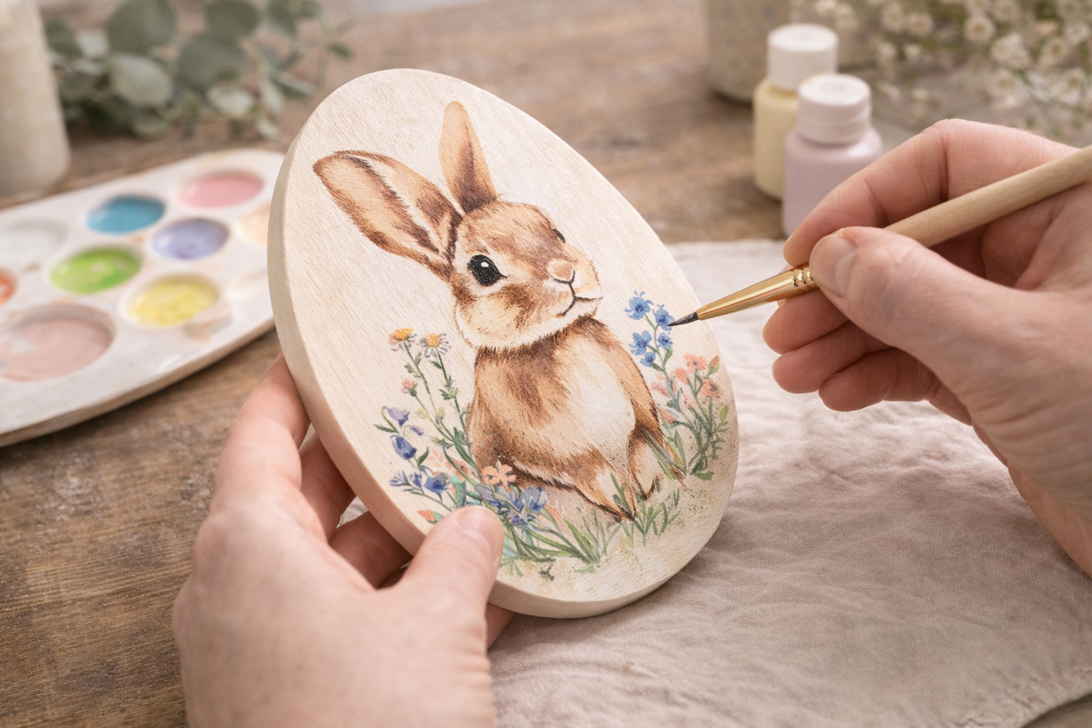 How to add floral embellishments - Rustic Bunny Egg Plaques: A Farmhouse Easter Craft DIY tutorial