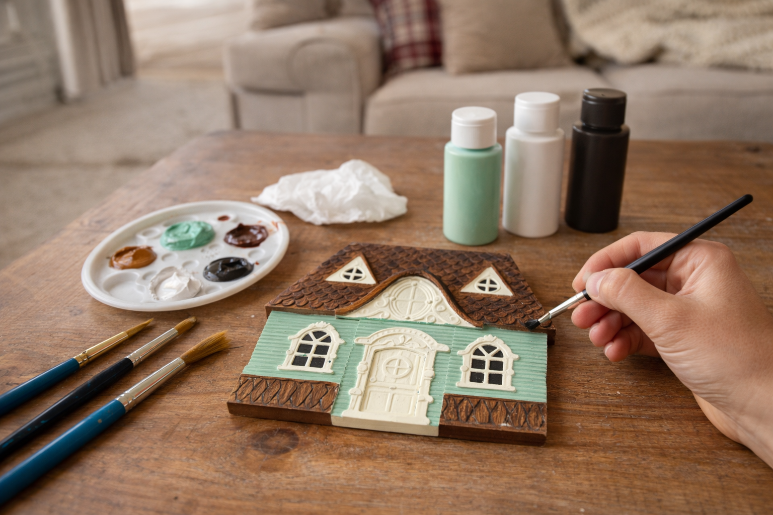 How to paint the dollhouse facade - Rustic Charm: Buffalo Check Gather Sign with Miniature House DIY tutorial