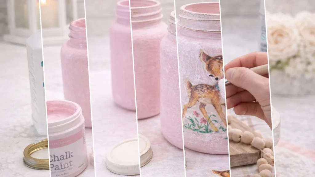 Shabby Chic Vintage Fawn Decoupage Jars