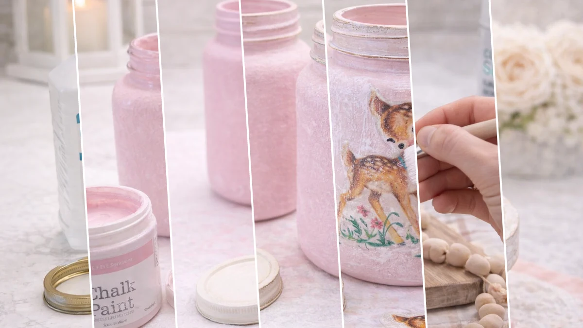 Shabby Chic Vintage Fawn Decoupage Jars