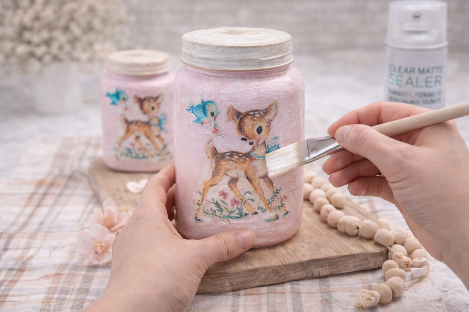 How to protect & perfect finish - Shabby Chic Vintage Fawn Decoupage Jars DIY tutorial