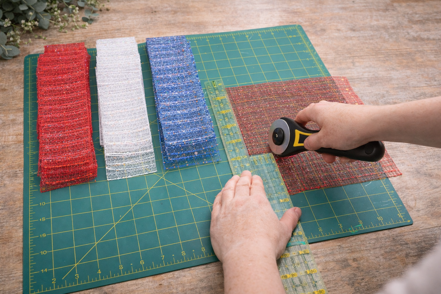 How to cut deco mesh into strips - Sparkling Patriotic Deco Mesh Wreath DIY tutorial