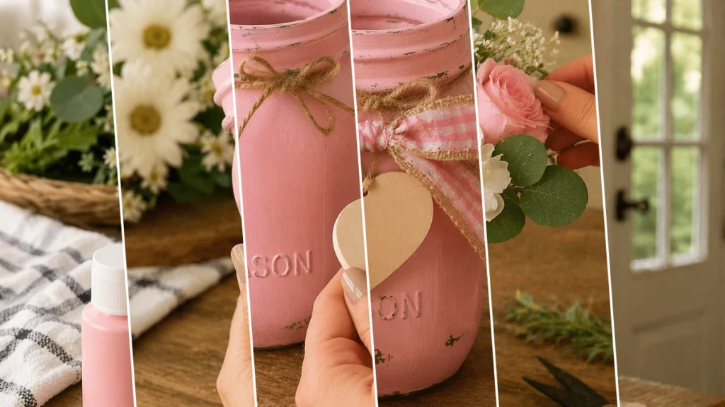 Charming Farmhouse Blush Floral Jar for Mother’s Day