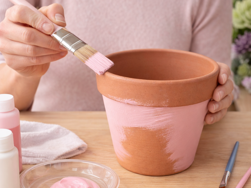 How to prepare and base coat pot - Charming Mother's Day Succulent Pot DIY tutorial
