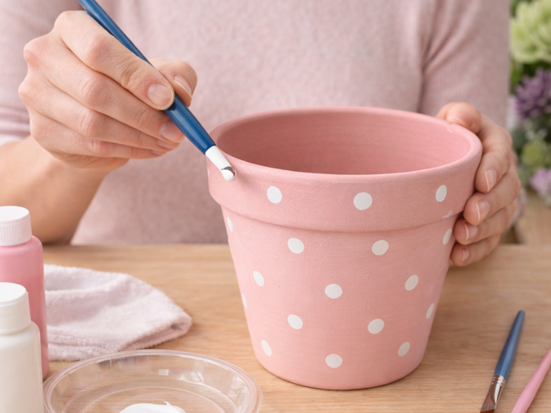 How to add charming polka dots - Charming Mother's Day Succulent Pot DIY tutorial