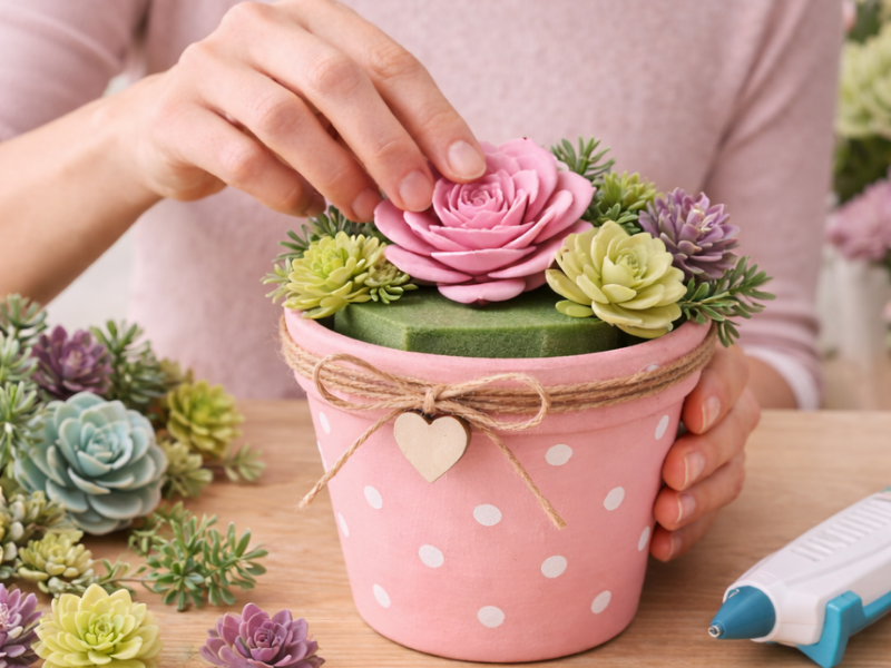 How to arrange & secure succulents - Charming Mother's Day Succulent Pot DIY tutorial