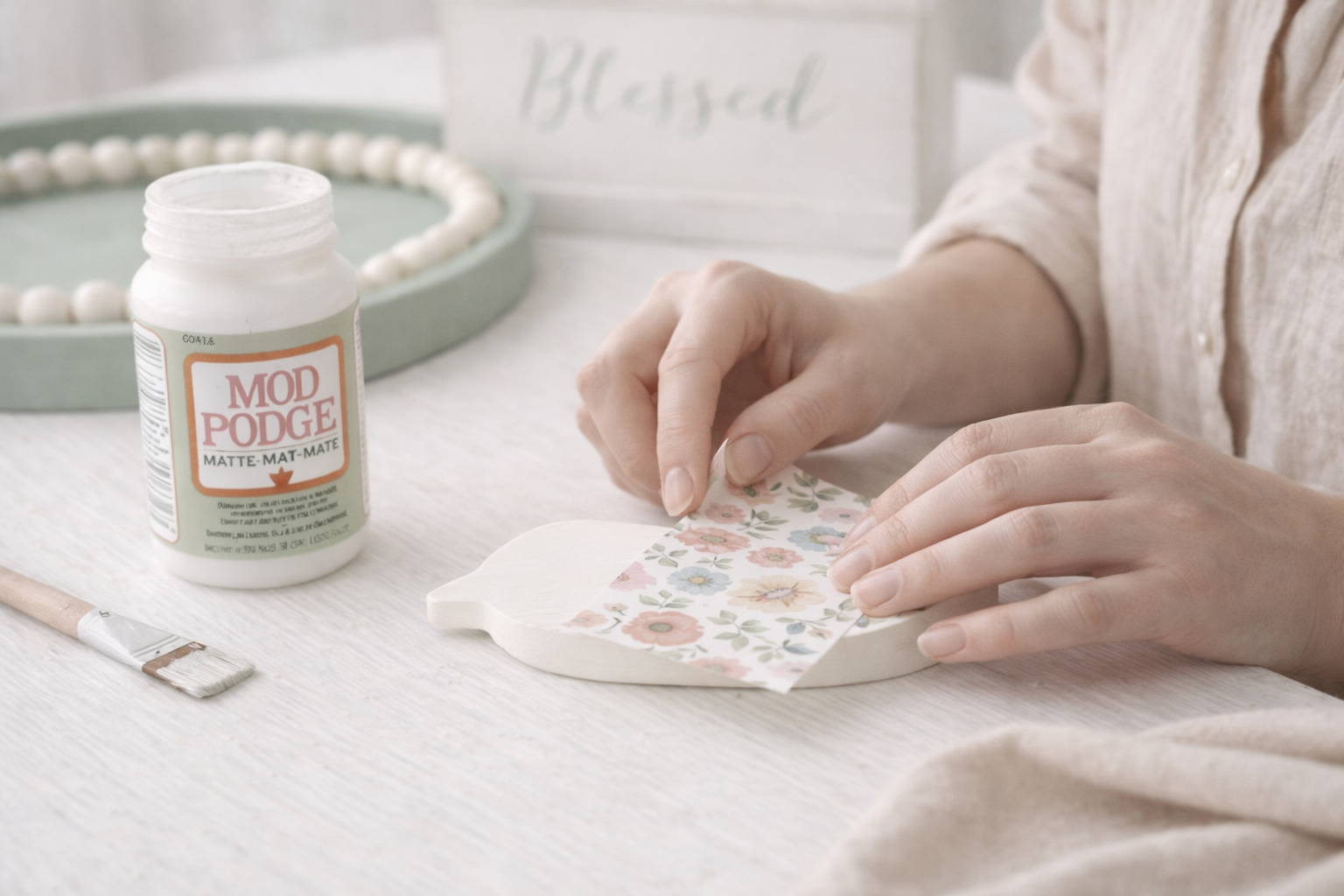How to decoupage & embellish bird - Chic & Blessed: Minimalist Farmhouse Tray Decor DIY tutorial