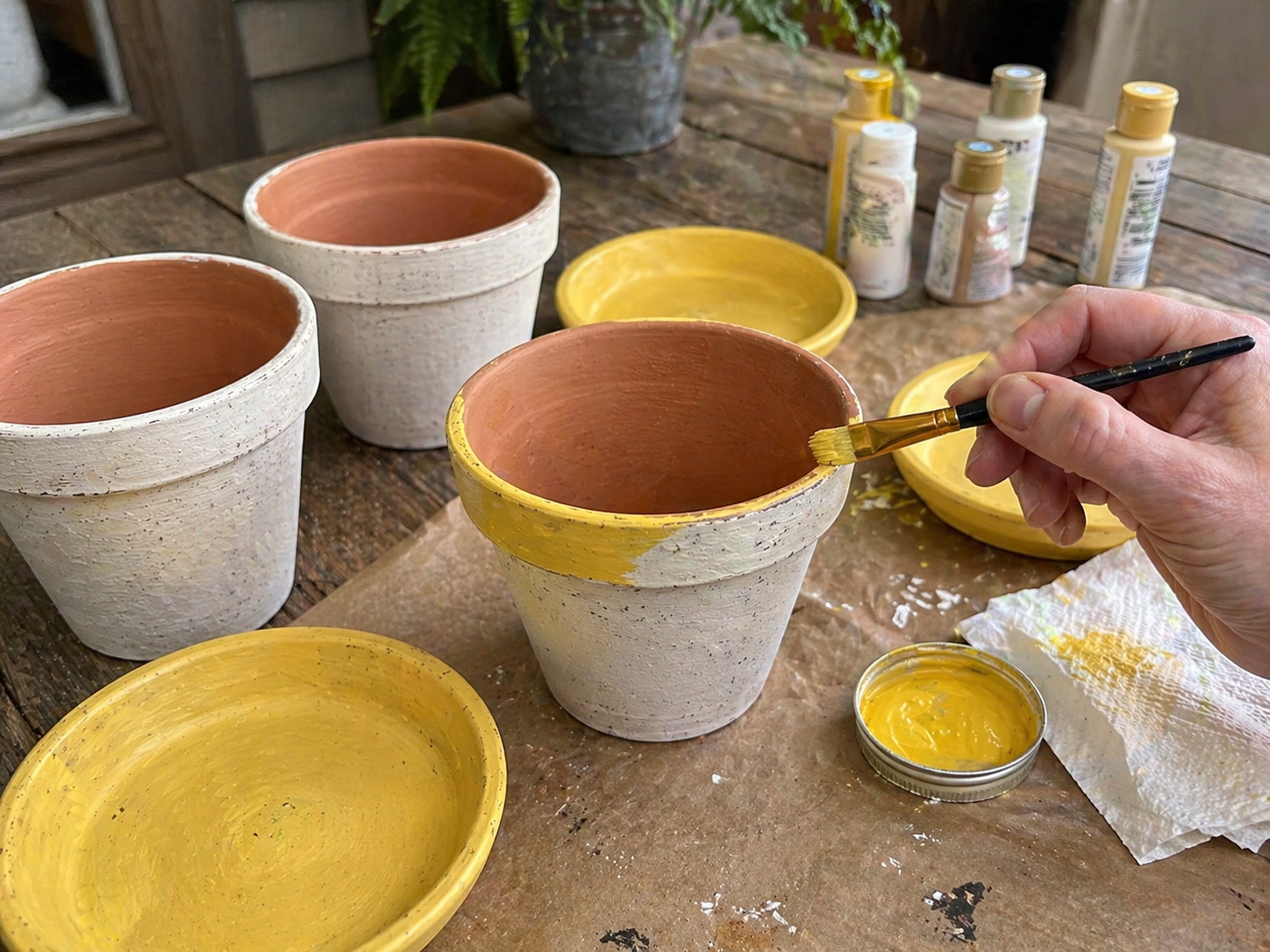 How to prepare & paint pots - DIY Dollar Tree Tiered Floral Porch Arrangement DIY tutorial