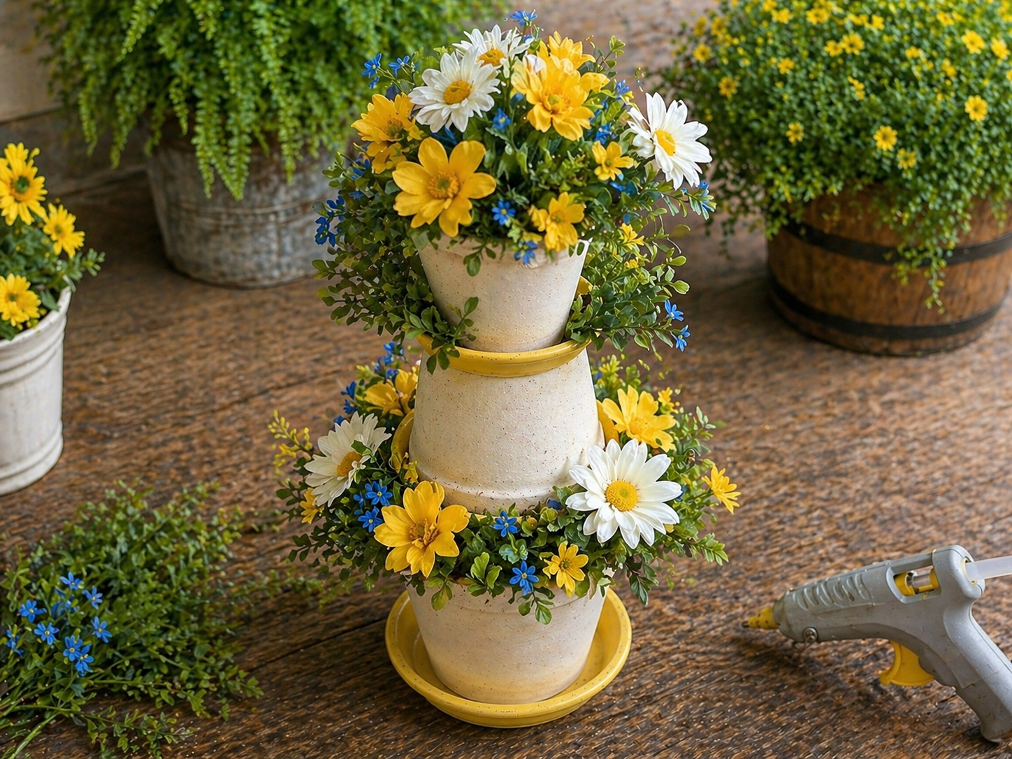 How to arrange faux flowers - DIY Dollar Tree Tiered Floral Porch Arrangement DIY tutorial