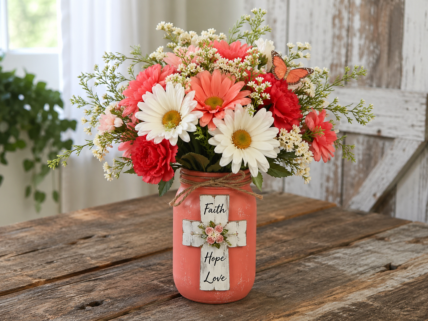How to arrange the faux flowers - DIY Inspirational 'Faith, Hope, Love' Floral Jar Arrangement DIY tutorial