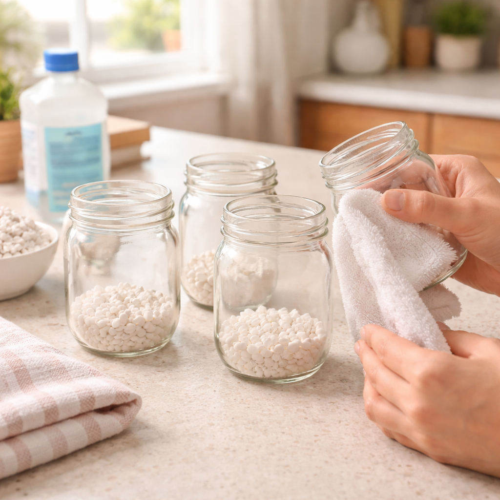 How to prepare jars & add filler - DIY Mother's Day Floral Photo Jars DIY tutorial