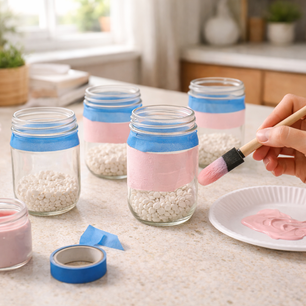 How to paint pastel pink band - DIY Mother's Day Floral Photo Jars DIY tutorial