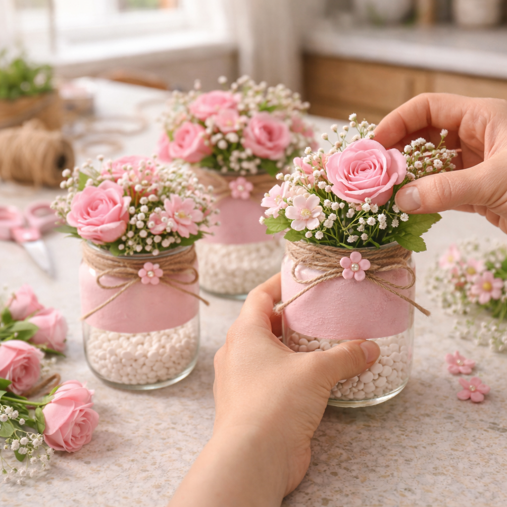 How to arrange floral toppers - DIY Mother's Day Floral Photo Jars DIY tutorial