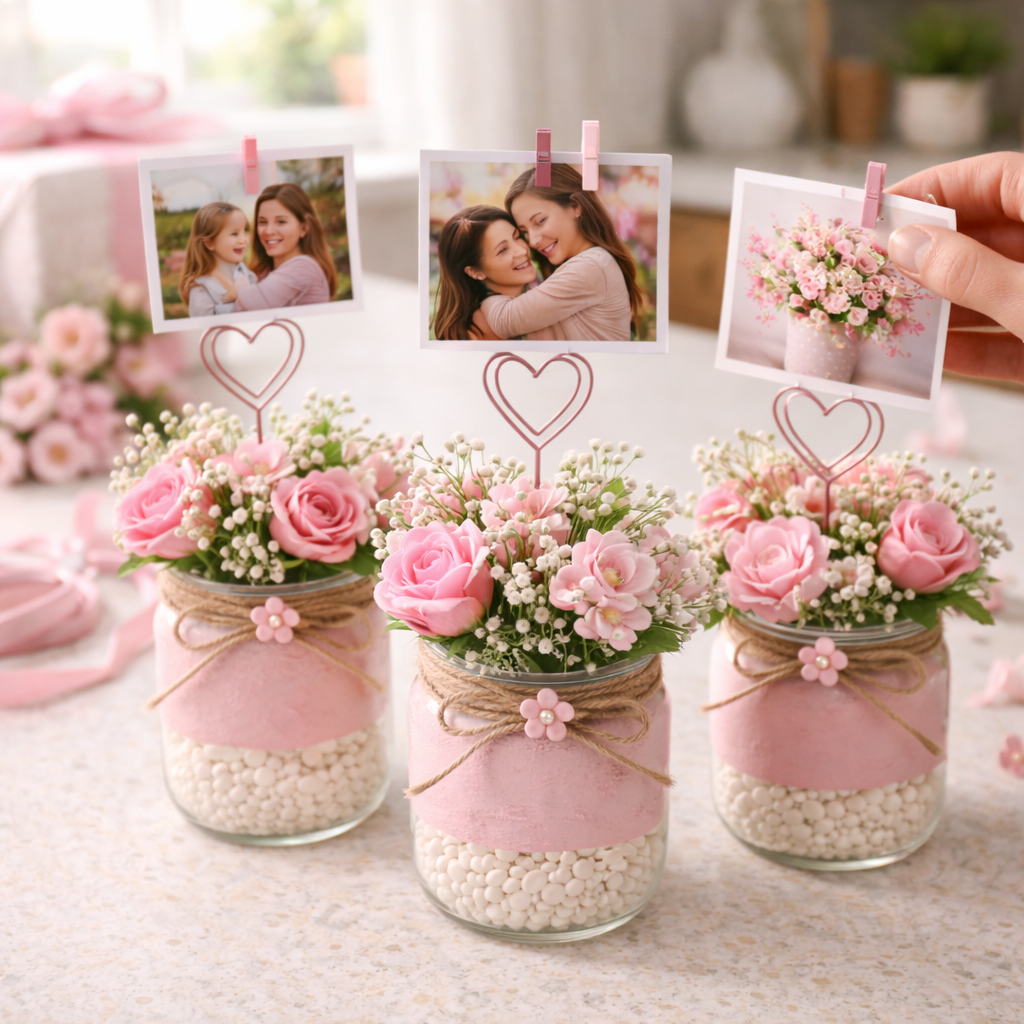 How to add photo holders & photos - DIY Mother's Day Floral Photo Jars DIY tutorial