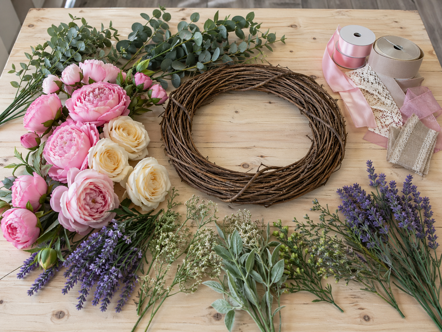 How to prepare the grapevine base - Easy DIY Mother’s Day Wreath with Pink Peonies DIY tutorial