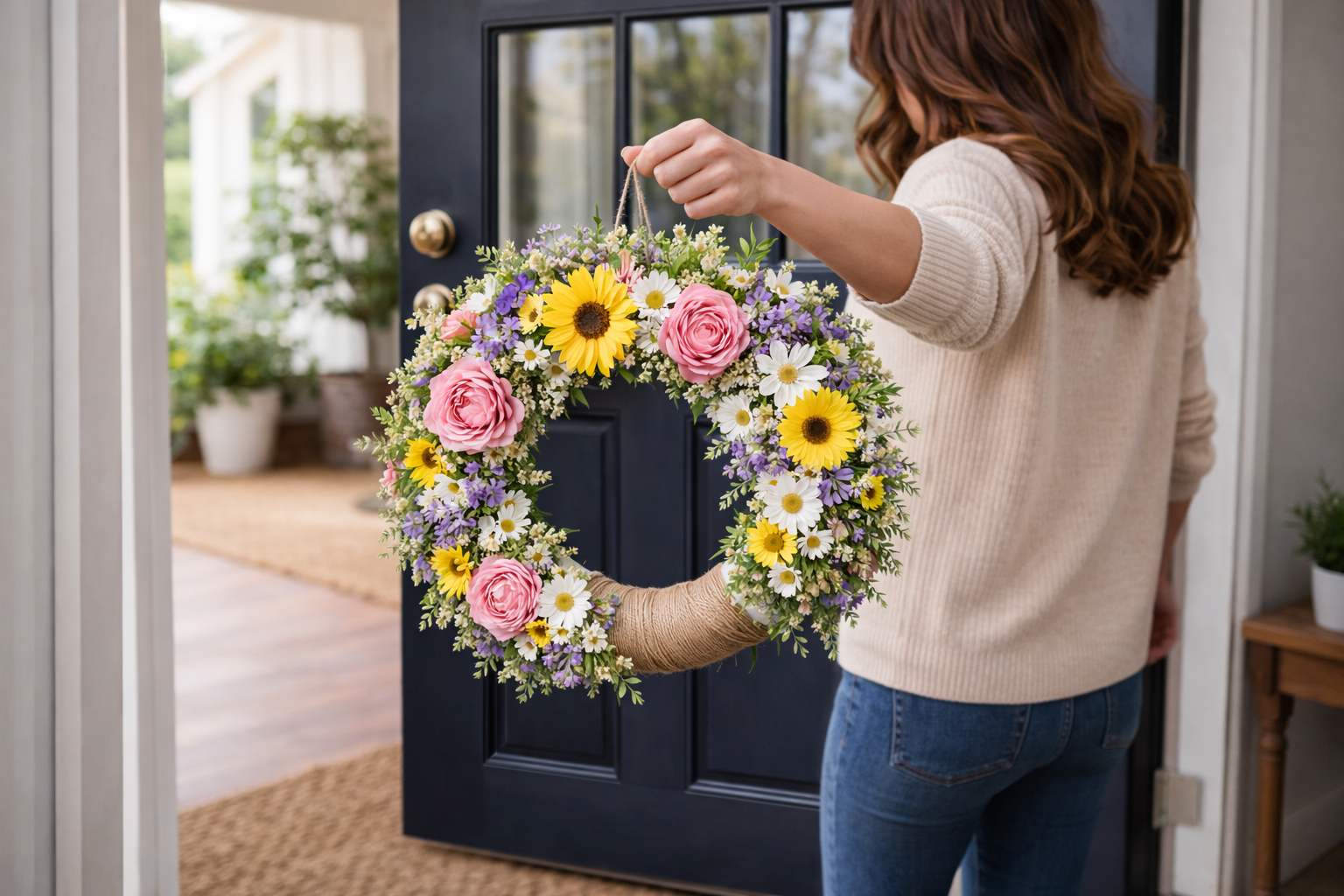 How to finalize & prepare hanging - Effortless Spring Blossom Wreath: A Dollar Tree Floral Masterpiece DIY tutorial
