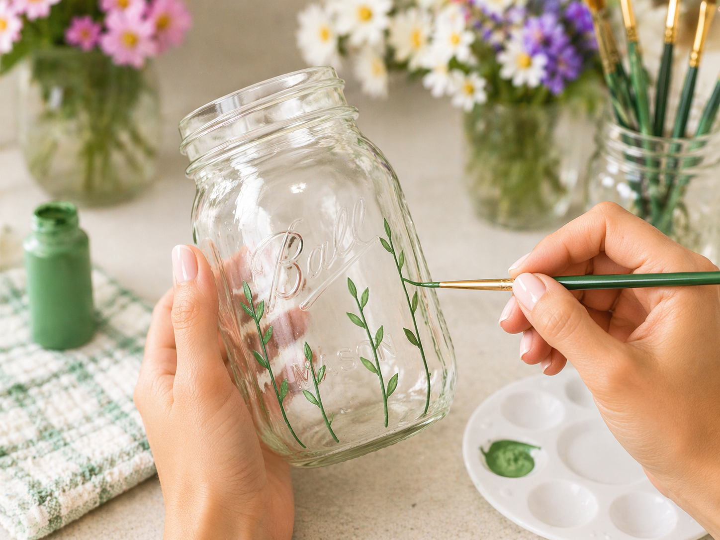 How to paint the garden bloom stems - Garden Bloom Solar Jar Lantern DIY tutorial
