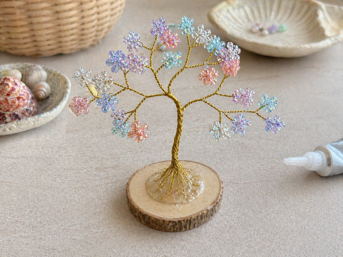How to secure tree to base - Mermaid's Dream Beaded Wire Tree DIY tutorial
