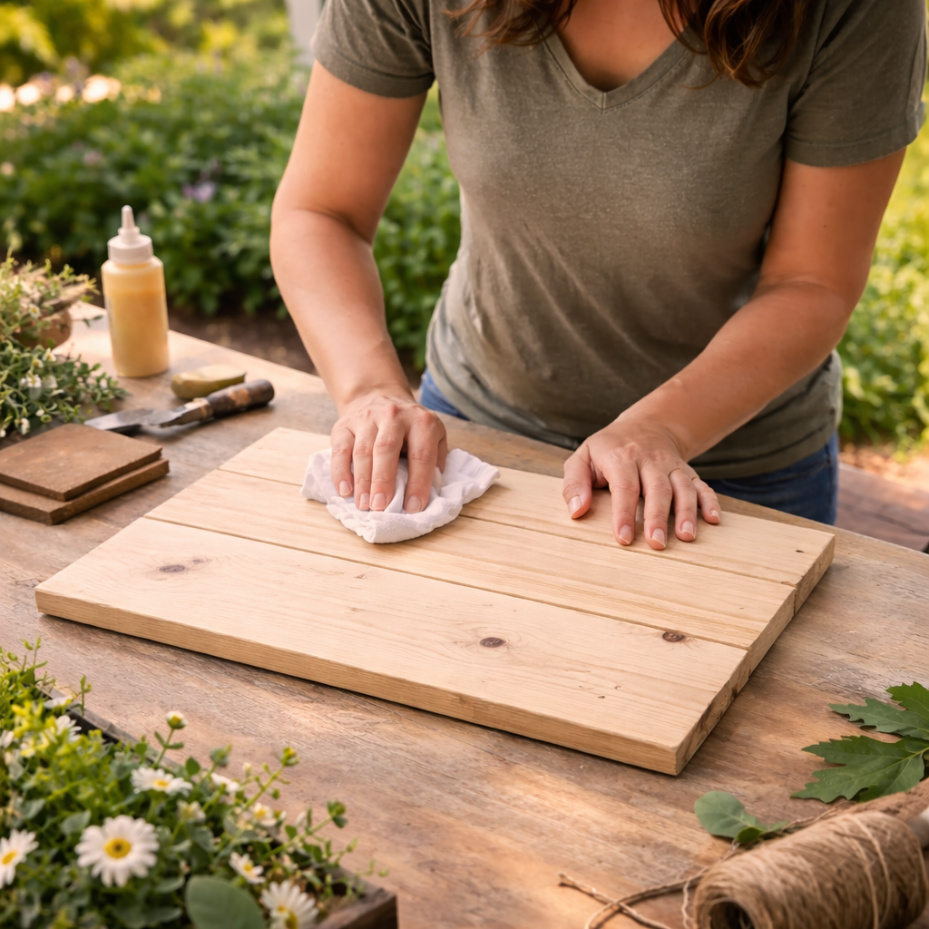 How to prepare wooden sign base - Rustic Farmhouse Garden Welcome Sign DIY tutorial