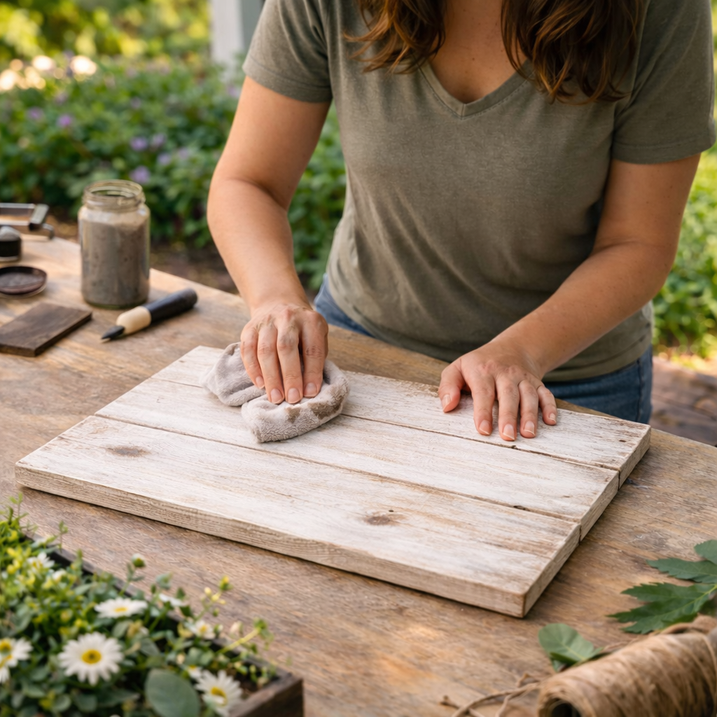 How to create distressed finish - Rustic Farmhouse Garden Welcome Sign DIY tutorial