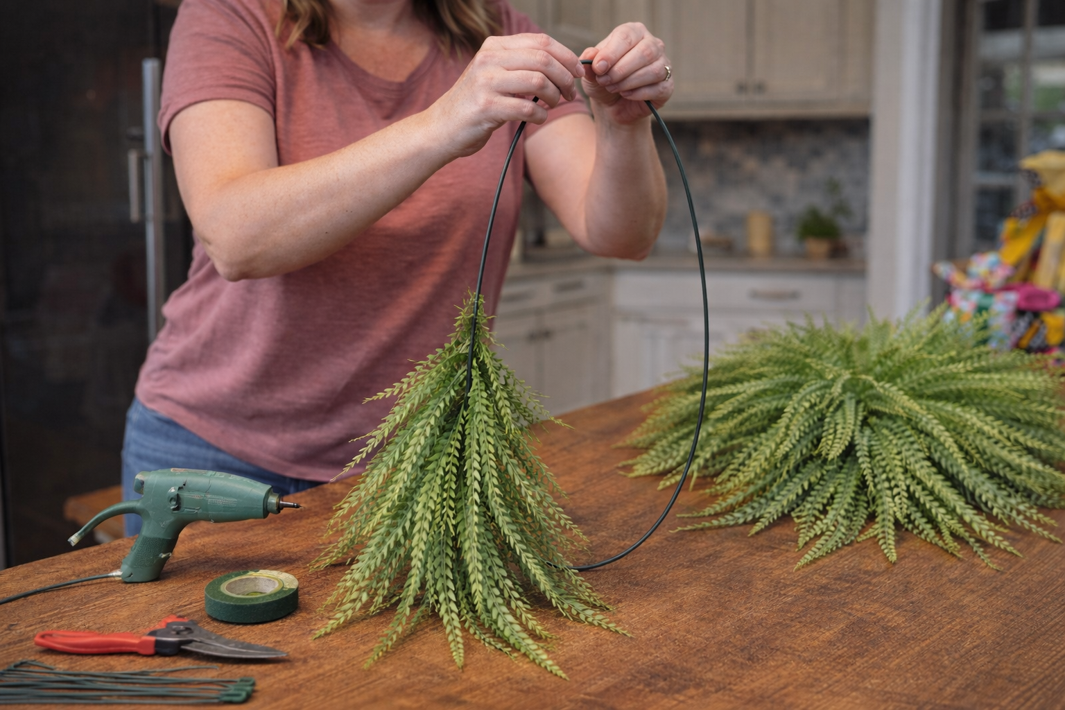How to establish greenery outline - Vibrant Cascading Spring Door Swag DIY tutorial