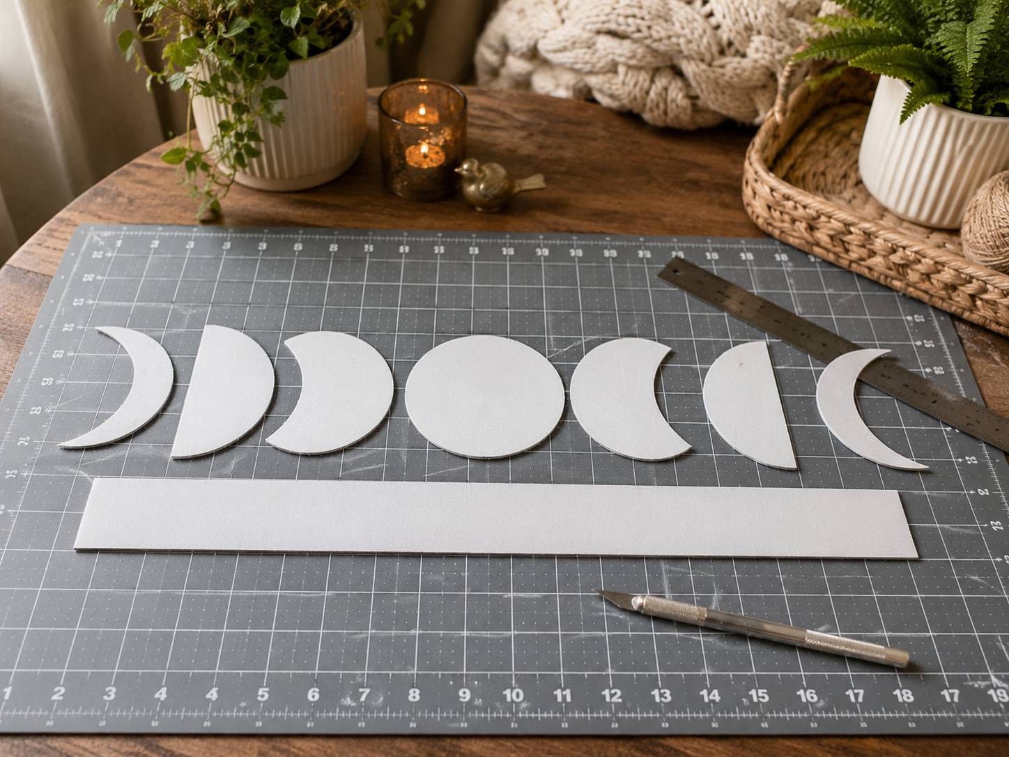 How to cut moon shapes & backing - Boho Celestial Moon Phase Wall Art (Dollar Tree DIY) DIY tutorial