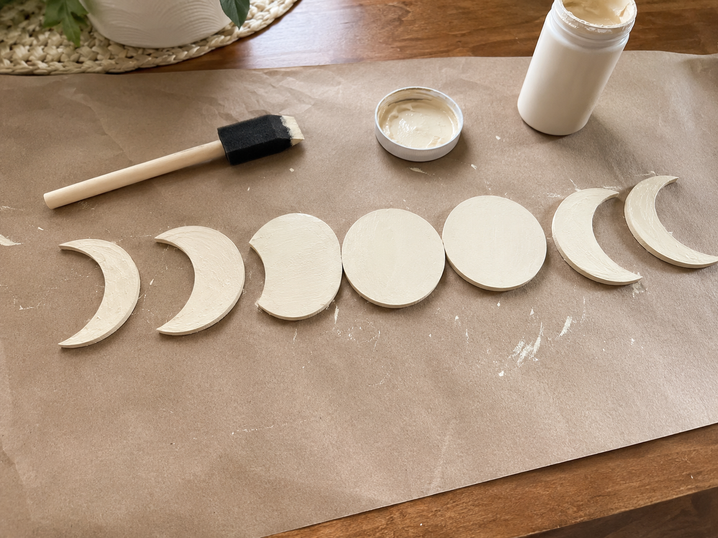 How to base coat the moons - Boho Celestial Moon Phase Wall Art (Dollar Tree DIY) DIY tutorial