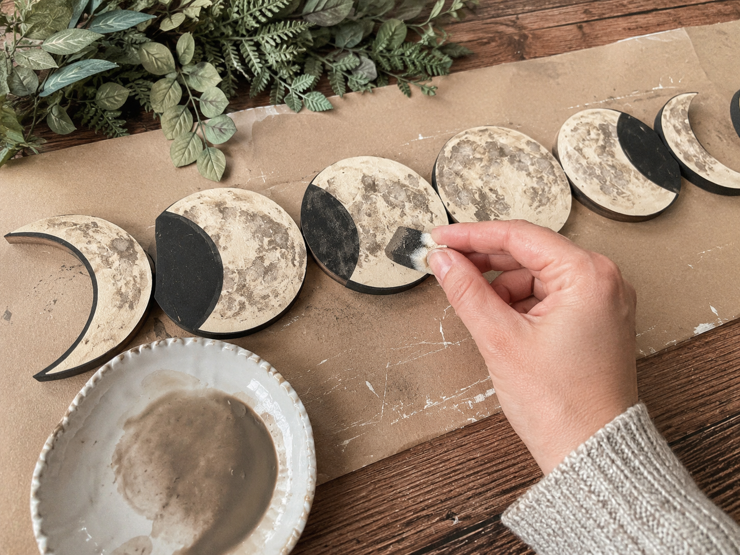 How to add moon texture details - Boho Celestial Moon Phase Wall Art (Dollar Tree DIY) DIY tutorial