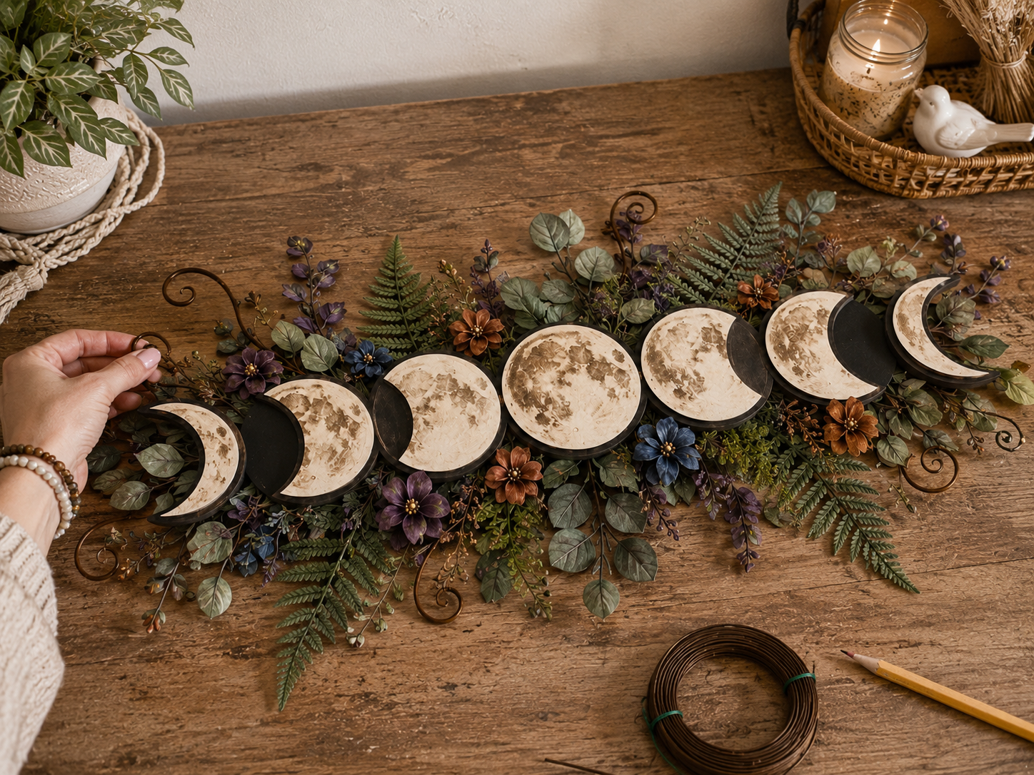 How to detail with curly vines - Boho Celestial Moon Phase Wall Art (Dollar Tree DIY) DIY tutorial
