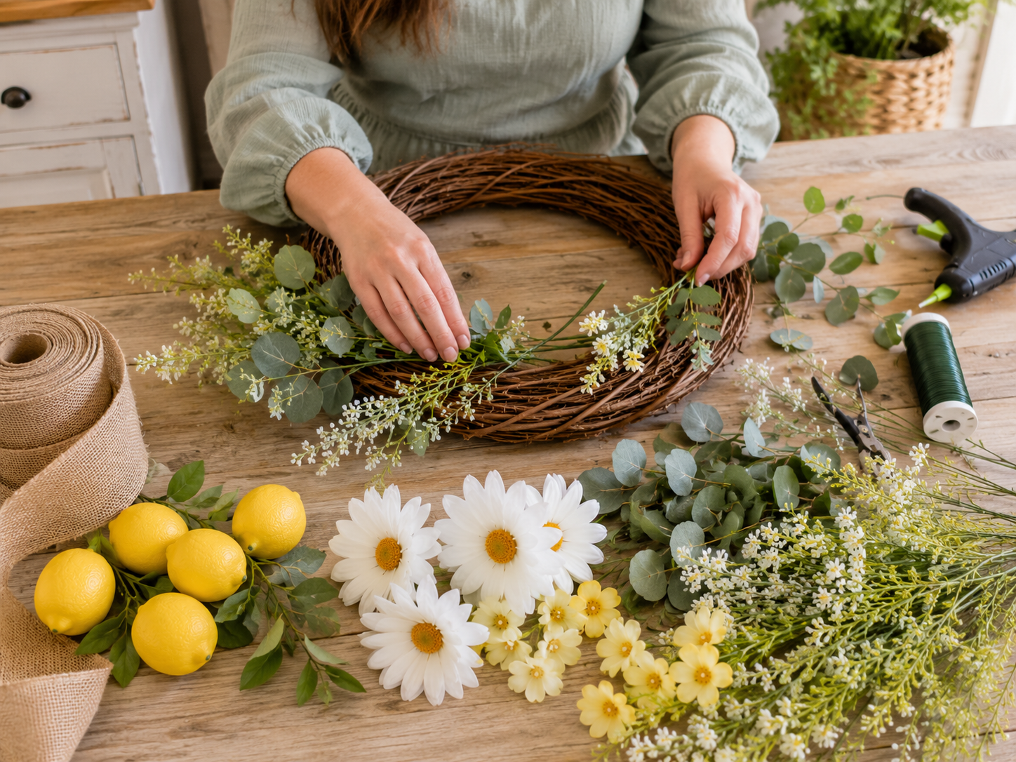 How to plan your asymmetrical layout - Boutique-Style Dollar Tree Summer Lemon & Daisy Wreath DIY tutorial