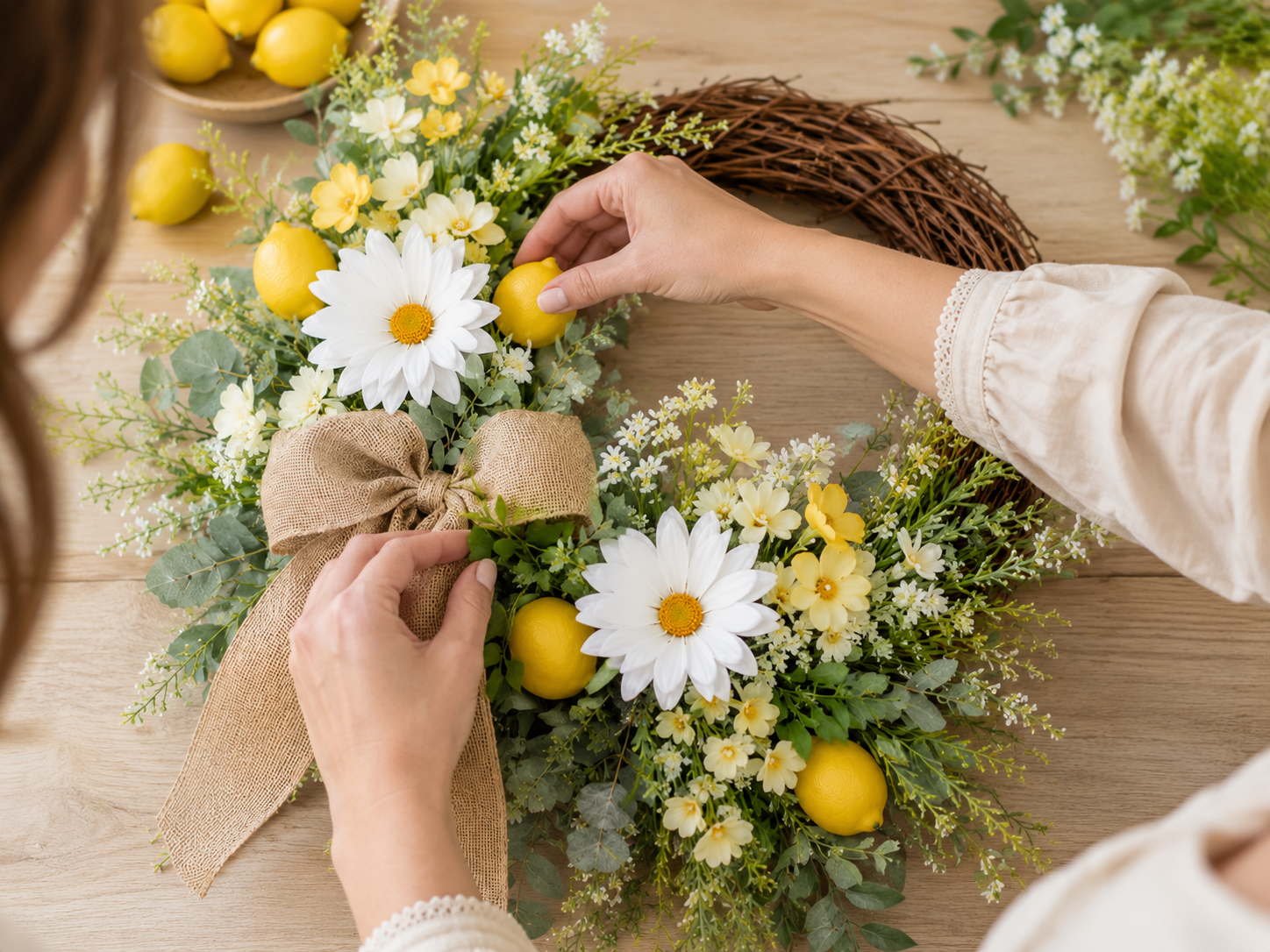 How to add bright lemon accents - Boutique-Style Dollar Tree Summer Lemon & Daisy Wreath DIY tutorial