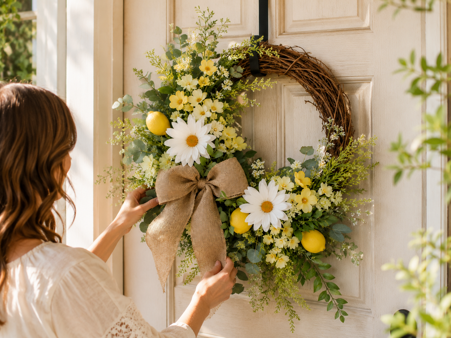 How to final adjustments & refinements - Boutique-Style Dollar Tree Summer Lemon & Daisy Wreath DIY tutorial