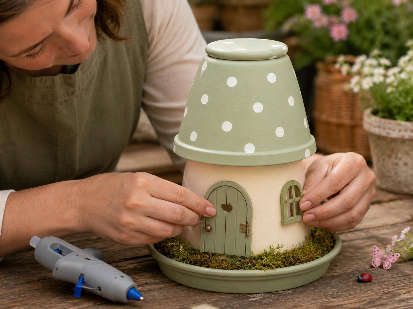 How to attach door & window - Charming Dollar Tree Fairy Garden House DIY DIY tutorial