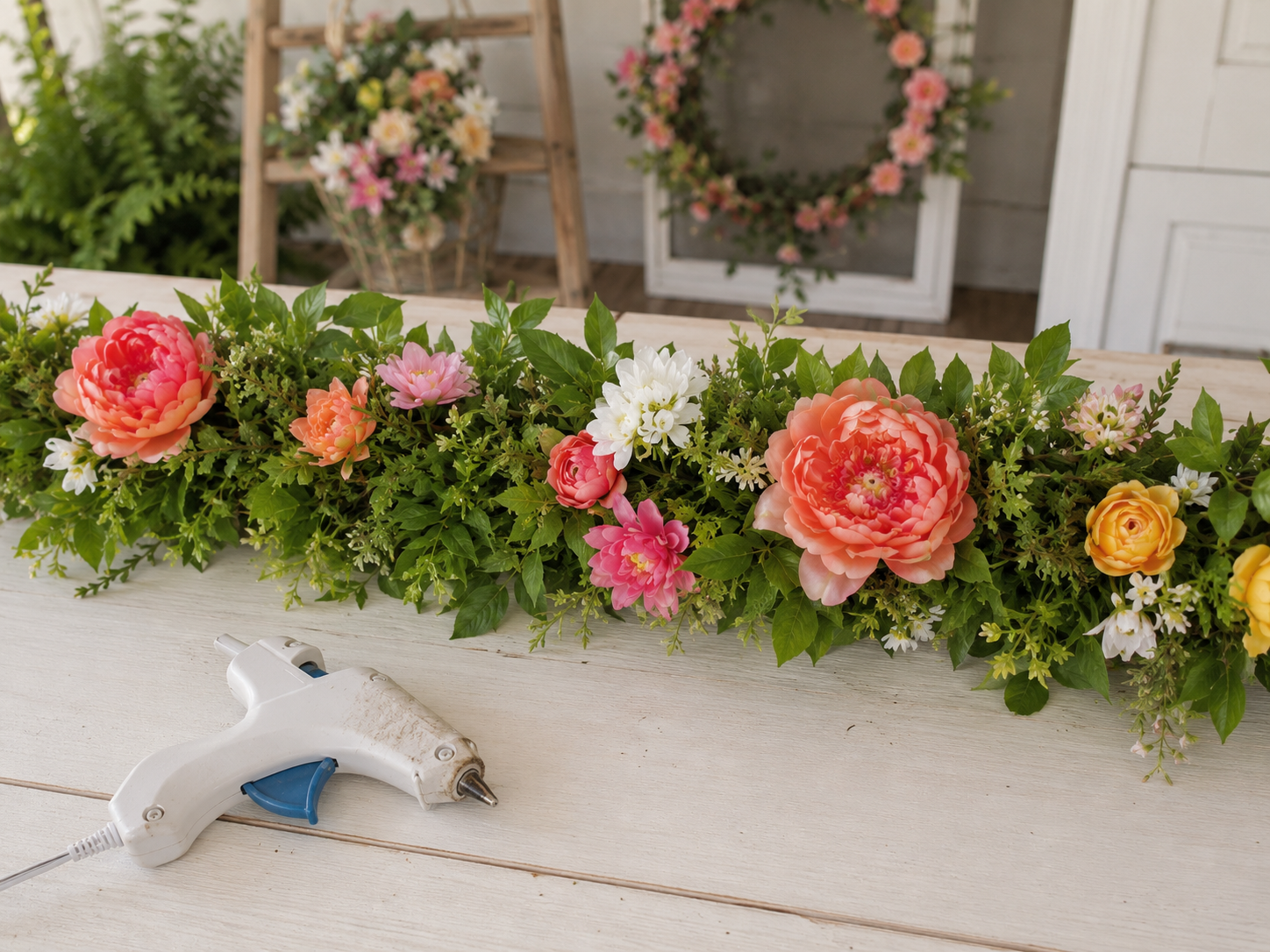 How to add main floral clusters - Charming Farmhouse Floral Porch Garland (Pool Noodle Base!) DIY tutorial