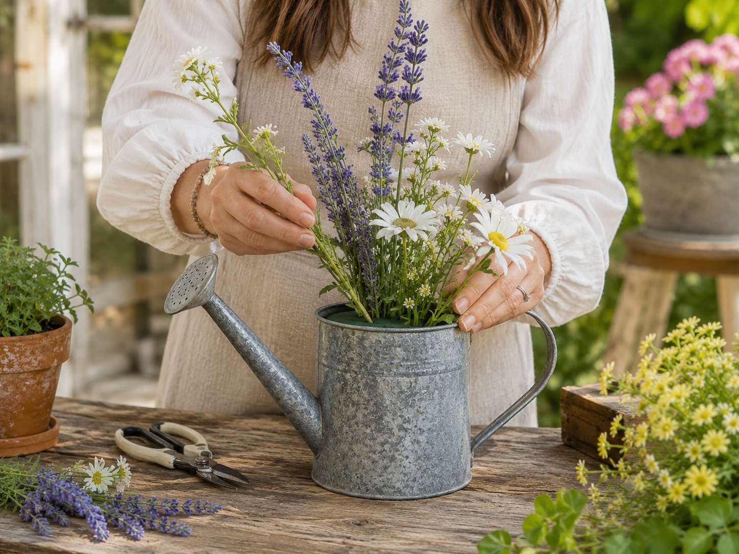 How to build floral height - Charming Farmhouse Garden Watering Can Arrangement DIY tutorial