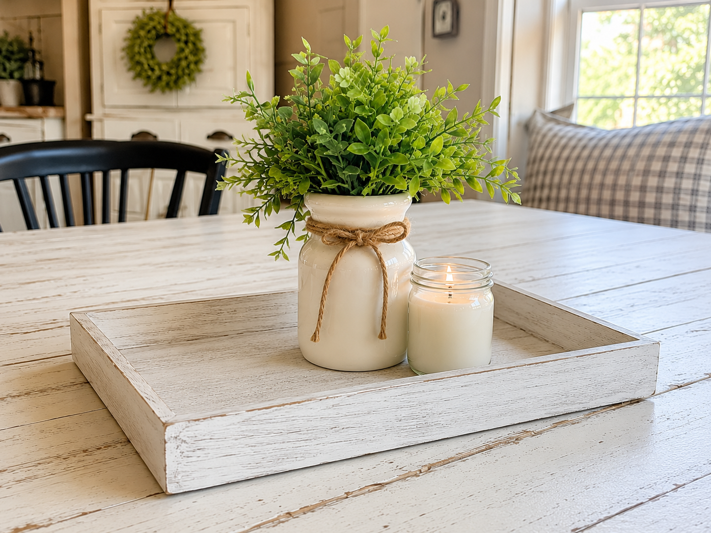 How to anchor with jar and candle - Cheerful Farmhouse Lemon Summer Tray Centerpiece DIY tutorial